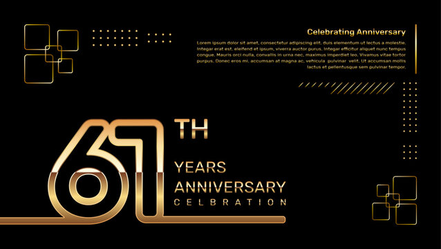 61 year anniversary template design with gold color and double line numbers, vector template