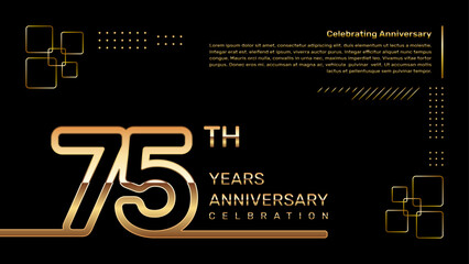 75 year anniversary template design with gold color and double line numbers, vector template