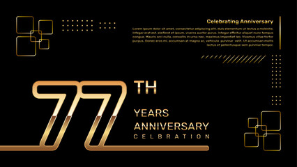 77 year anniversary template design with gold color and double line numbers, vector template