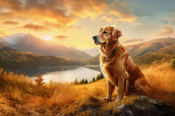 A dog sitting amidst a serene natural landscape, symbolizing the deep connection that dogs have with nature and the reminder to appreciate the beauty of the world around us.