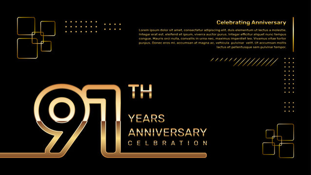 91 year anniversary template design with gold color and double line numbers, vector template