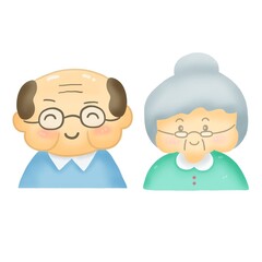 elderly men and women cartoon style