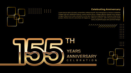 155 year anniversary template design with gold color and double line numbers, vector template