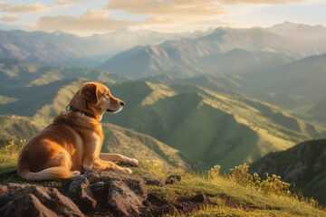 A dog sitting amidst a serene natural landscape, symbolizing the deep connection that dogs have with nature and the reminder to appreciate the beauty of the world around us.