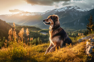 A dog sitting amidst a serene natural landscape, symbolizing the deep connection that dogs have with nature and the reminder to appreciate the beauty of the world around us.