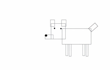 Illustration of square shaped dog isolated on white background.