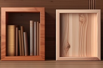 Mockup of two square, portrait wooden frames with copy space for presentation of artwork, photographs, or prints. modern interior decor. Generative AI