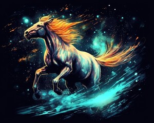 Obraz na płótnie Canvas art horse in space . dreamlike background with horse . Hand Drawn Style illustration