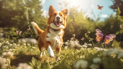 happy dog playing in the garden Generative AI