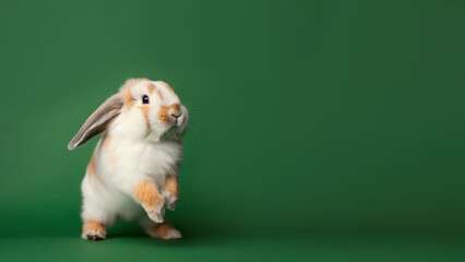 Holland lop bunny rabbit on green background (Generative AI)