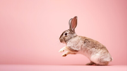 Obraz premium Polish rabbit on pink background (Generative AI)