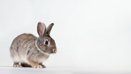 Fototapeta premium Pygmy rabbit on white background with copy space (Generative AI)