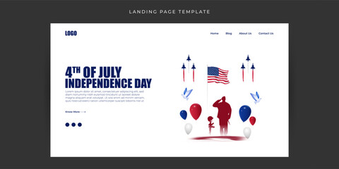 Vector illustration of America Independence Day Website landing page banner mockup Template