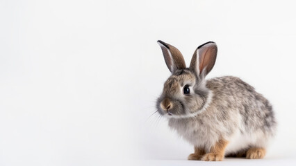 Naklejka na ściany i meble Pygmy rabbit on white background with copy space (Generative AI)