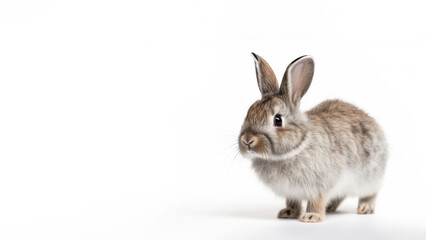 Fototapeta premium Pygmy rabbit on white background with copy space (Generative AI)