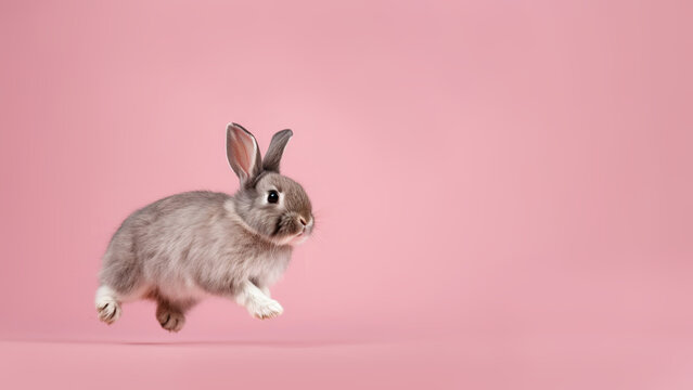 Pygmy Rabbit On Pink Background With Copy Space (Generative AI)