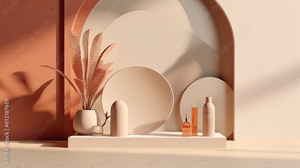 Poster mockup design for cosmetic and showcase products for beauty. abstract geometric shapes over a pastel