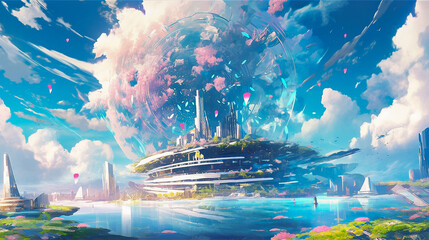 Futuristic world technology city background
