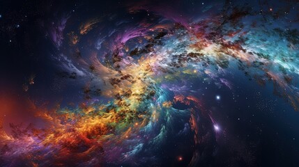 Naklejka na ściany i meble Vibrant Space Wallpapers featuring a panorama of a colorful galaxy generative ai