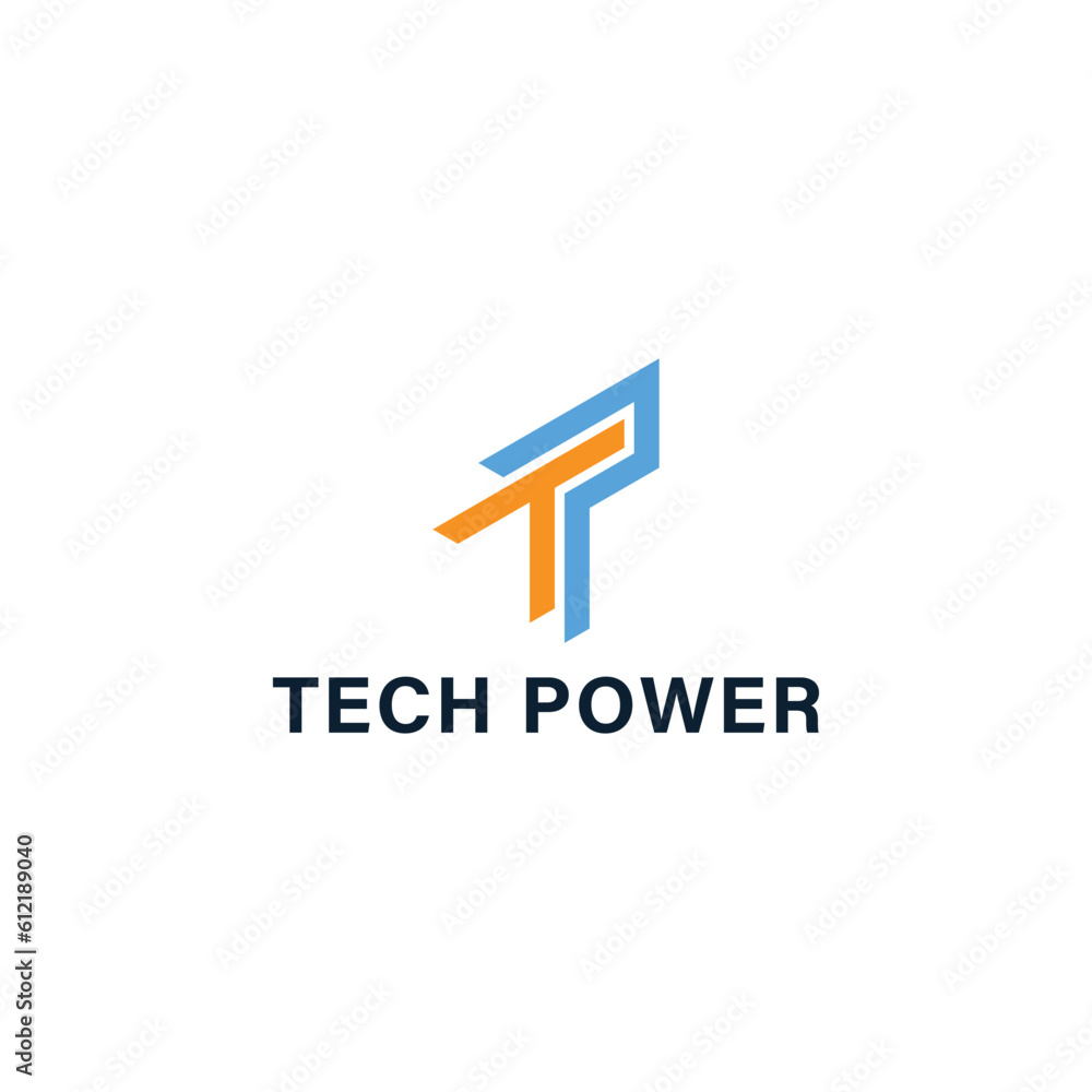 Poster abstract initial letter tp or pt logo in blue and orange color isolated in white background. pt tp l