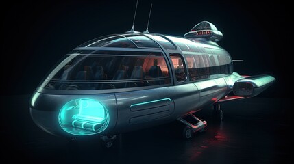 Plakat Futuristic spaceship design with a retro-futurism aesthetic generative ai