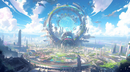 Futuristic world technology city background