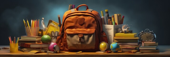 Back to School Background with School Supplies and Stationery. Created with Ai
