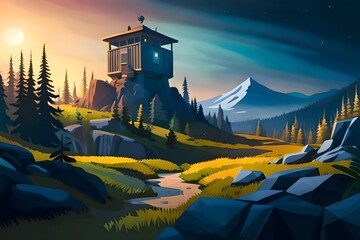 landscape with castle and lake using created using AI Generative Technology