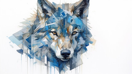 Generative AI, A geometric wolf design, using shapes and lines to create a modern