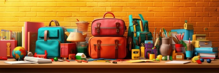 Back to School Background with School Supplies and Stationery. Created with Ai