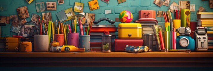 Back to School Background with School Supplies and Stationery. Created with Ai