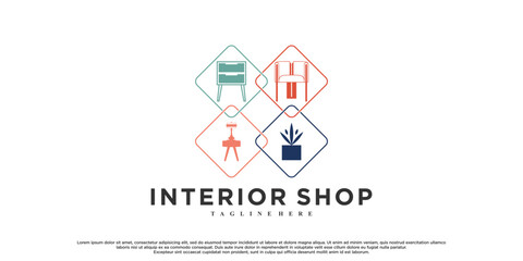 Vector minimalist furniture logo design for interior home