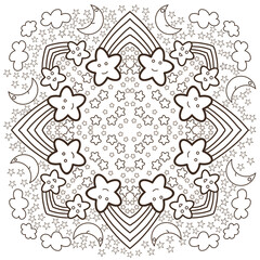 Coloring doodle stars, clouds 