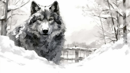 Generative AI, Frostbound Majesty A wolf in a winter landscape
