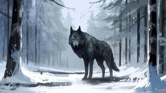 Generative AI, Frostbound Majesty A wolf in a winter landscape