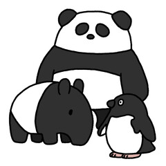 白黒動物　パンダ　バク　ペンギン