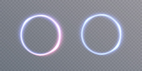 Abstract neon blue-violet ring. A bright plume of luminous rays swirling in a fast spiraling motion. Light golden swirl. Curve gold line light effect. Vector	
