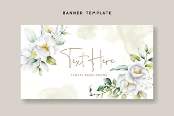 beautiful watercolor floral background with  greenery leaves and white flower