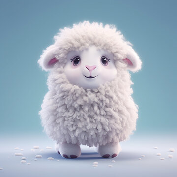 Cute Little Lamb in White Fur AI Generated