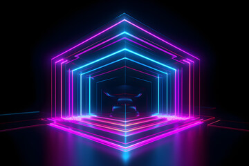 Abstract geometric shape neon background, Generative AI
