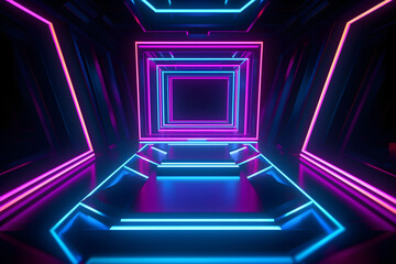 Abstract geometric shape neon background, Generative AI