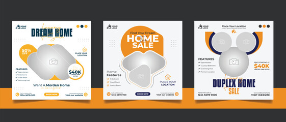 Real estate house property sale social media post web banner and square flyer template set