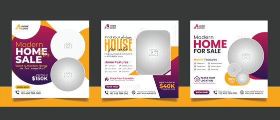 Real estate house property sale social media post web banner and square flyer template set
