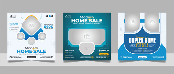 Real estate house property sale social media post web banner and square flyer template set