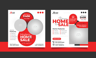 Real estate house property sale social media post square flyer and web banner template set