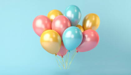 Multicolored Pastel Balloons on a Blue Background - Generative AI