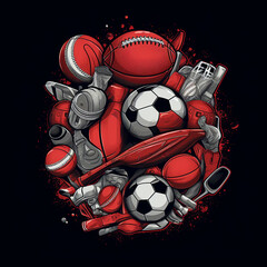 Sport Balls Illustration on Black Background