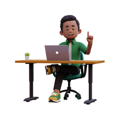 Fototapeta premium 3d male character got an idea while working on a laptop