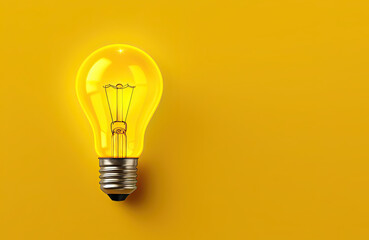 Yellow light bulb on yellow background, Generative AI