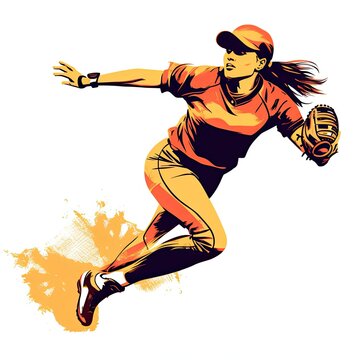Girl Baseball Player running Into Home Plate To Beat the Throw Home And Score A Run In Illustration Image Style.ai generated